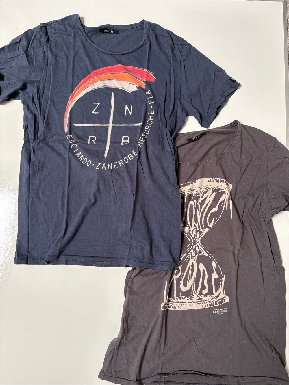 Zanerobe Navy Graphic Short Sleeve Tee with Red and Orange Brushstroke